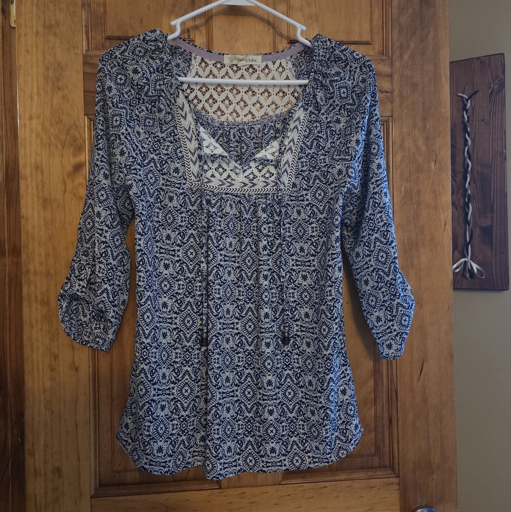 Rewind Navy and White Boho Blouse